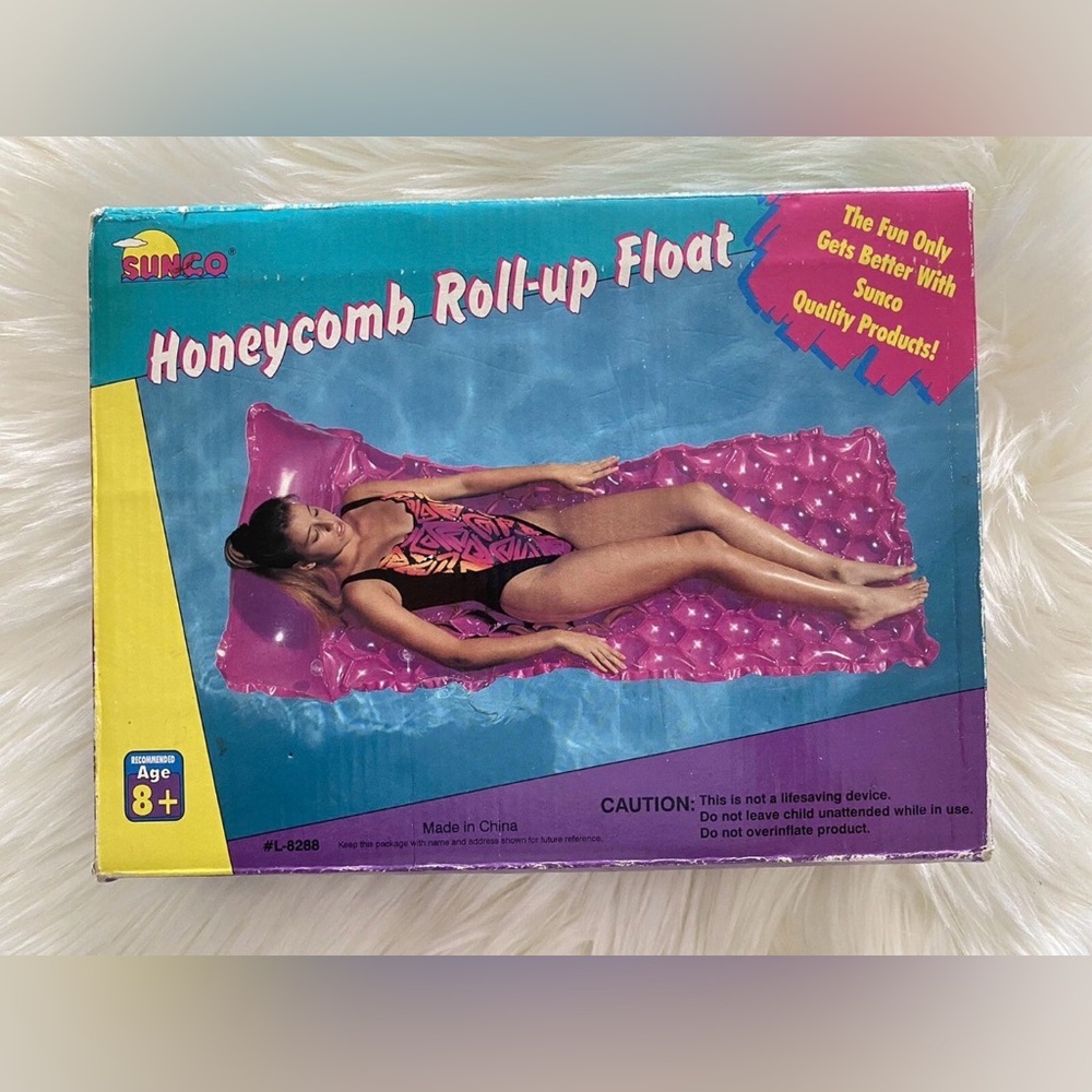 Vintage 1996 Sunco Honeycomb Pink Roll-up Float Pool Float